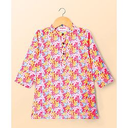 Babyhug Cotton Woven Full Sleeves Cambric Floral Printed Kurta Dhoti Set- Multicolour