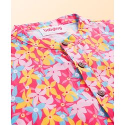 Babyhug Cotton Woven Full Sleeves Cambric Floral Printed Kurta Dhoti Set- Multicolour