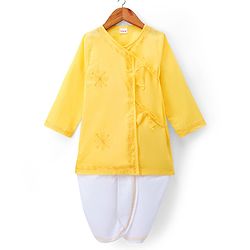 Babyhug Cambric Woven Full Sleeves Embroidered Angarakha Kurta Dhoti Set -  Yellow