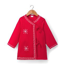 Babyhug Cambric Woven Full Sleeves Embroidered Angarakha Kurta Dhoti Set - Red