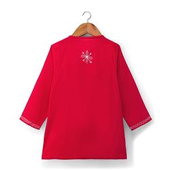 Babyhug Cambric Woven Full Sleeves Embroidered Angarakha Kurta Dhoti Set - Red
