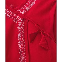 Babyhug Cambric Woven Full Sleeves Embroidered Angarakha Kurta Dhoti Set - Red