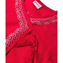 Babyhug Cambric Woven Full Sleeves Embroidered Angarakha Kurta Dhoti Set - Red