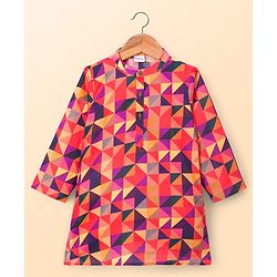 Babyhug Cambric Woven Full Sleeves Abstract Printed Kurta Pajama Set - Orange
