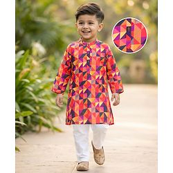 Babyhug Cambric Woven Full Sleeves Abstract Printed Kurta Pajama Set - Orange