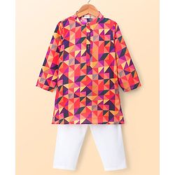 Babyhug Cambric Woven Full Sleeves Abstract Printed Kurta Pajama Set - Orange
