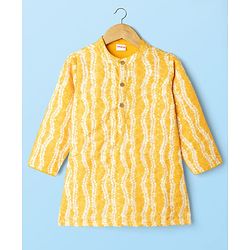 Babyhug Cambric Woven Full Sleeves Kurta Pajama Set With Floral Hakoba Embriodery - Yellow