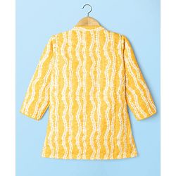Babyhug Cambric Woven Full Sleeves Kurta Pajama Set With Floral Hakoba Embriodery - Yellow