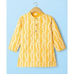 Babyhug Cambric Woven Full Sleeves Kurta Pajama Set With Floral Hakoba Embriodery - Yellow