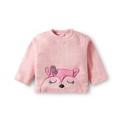 Babyhug Velour Knit Full Sleeves Winter Wear Night Suit With Animal Embriodery - Pink