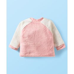 Babyhug Velour Knit Full Raglan Sleeves Winterwear Night Suit With Ear Applique & Pockets - Pink & White