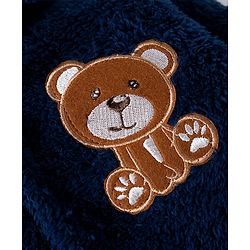 Babyhug Velour Knit Front Open Full Sleeves Night Suit with Animal Applique - Navy Blue