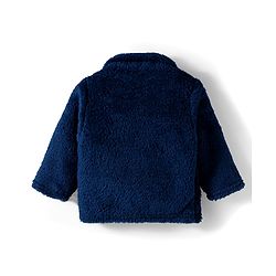 Babyhug Velour Knit Front Open Full Sleeves Night Suit with Animal Applique - Navy Blue