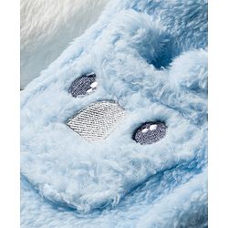 Babyhug Velour Knit Front Open Full Sleeves Night Suit with Animal Applique - White & Light Blue