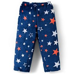 Babyhug Velour Knit Full Sleeves Co-ords Winter Wear Night Suit With Star Print - Navy Blue