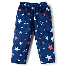 Babyhug Velour Knit Full Sleeves Co-ords Winter Wear Night Suit With Star Print - Navy Blue
