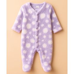 Babyhug Velour Knit Full Sleeves Winter Wear Footed Sleepsuit With Polka Dot Print - Lavender