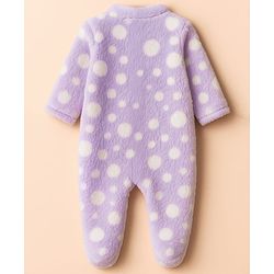 Babyhug Velour Knit Full Sleeves Winter Wear Footed Sleepsuit With Polka Dot Print - Lavender
