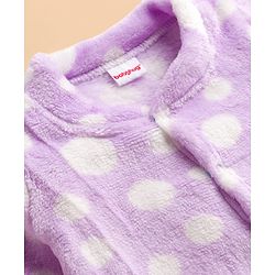 Babyhug Velour Knit Full Sleeves Winter Wear Footed Sleepsuit With Polka Dot Print - Lavender