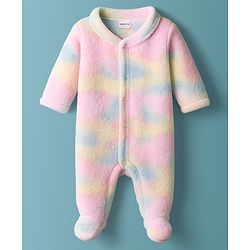 Babyhug Velour Knit Full Sleeves Footed Sleepsuit With Tie Dye Print - Multicolour