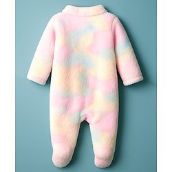 Babyhug Velour Knit Full Sleeves Footed Sleepsuit With Tie Dye Print - Multicolour