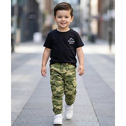 Babyhug Cotton Woven Full Length Jogger With Camouflage Print - Green