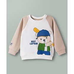 Babyhug 100% Cotton Knit Raglan Full Sleeves Bear Printed T-Shirt & Trouser Set - Beige