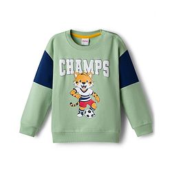 Babyhug Terry Knit Full Sleeves Cut & Sew Text & Animal Print Sweatshirt & Joggers Set - Green