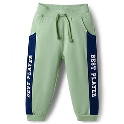 Babyhug Terry Knit Full Sleeves Cut & Sew Text & Animal Print Sweatshirt & Joggers Set - Green