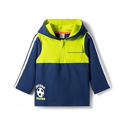 Babyhug Terry Knit Full Sleeves Hooded Cut & Sew T-Shirt & Lounge Pant Set with Sport Print & Tape Detailing - Navy Blue