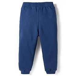 Babyhug Terry Knit Full Sleeves Hooded Cut & Sew T-Shirt & Lounge Pant Set with Sport Print & Tape Detailing - Navy Blue