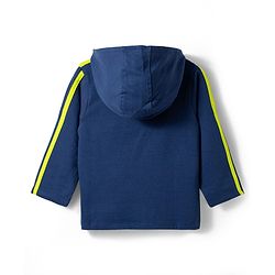 Babyhug Terry Knit Full Sleeves Hooded Cut & Sew T-Shirt & Lounge Pant Set with Sport Print & Tape Detailing - Navy Blue