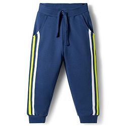 Babyhug Terry Knit Full Sleeves Hooded Cut & Sew T-Shirt & Lounge Pant Set with Sport Print & Tape Detailing - Navy Blue