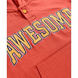 Babyhug Terry Knit Full Sleeves Awesome Text Printed Hooded Sweatshirt & Trouser Set - Rust Orange