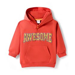 Babyhug Terry Knit Full Sleeves Awesome Text Printed Hooded Sweatshirt & Trouser Set - Rust Orange