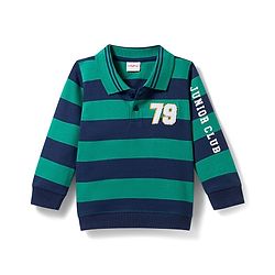 Babyhug Terry Knit Full Sleeves Striped Polo T-Shirt & Trouser Set - Multicolor