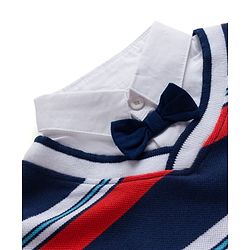 Babyhug Terry Knit Full Sleeves Striped T-Shirt & Trouser Set with Patch - Navy Blue & Beige