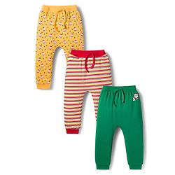 Babyhug Cotton Interlock Knit Full Length Diaper Leggings With Christmas Print Pack Of 3 - Green Yellow & Red