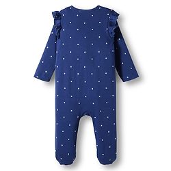 Babyhug Cotton Knit Full Sleeves  Footed Sleepsuit With Bear Patch - Navy Blue