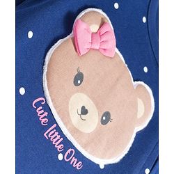 Babyhug Cotton Knit Full Sleeves  Footed Sleepsuit With Bear Patch - Navy Blue