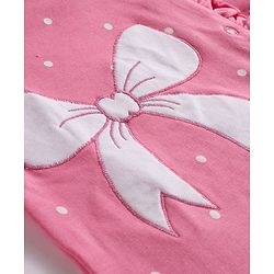Babyhug Cotton Knit Full Sleeves Footed Sleepsuit With Bow Embriodery & Polka Dot Print - Pink