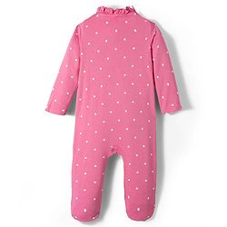 Babyhug Cotton Knit Full Sleeves Footed Sleepsuit With Bow Embriodery & Polka Dot Print - Pink