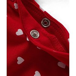 Babyhug Cotton Knit Full Sleeves Footed Sleep Suit with Heart Print & Bow Applique - Red