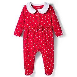 Babyhug Cotton Knit Full Sleeves Footed Sleep Suit with Heart Print & Bow Applique - Red