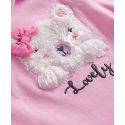 Babyhug Cotton Knit Full Sleeve Footed Sleepsuit with Teddy Patch - Pink