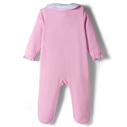 Babyhug Cotton Knit Full Sleeve Footed Sleepsuit with Teddy Patch - Pink