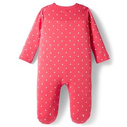 Babyhug Cotton Knit Full Sleeves Sleepsuit With Polka Dot Print & Bear Patch - Red