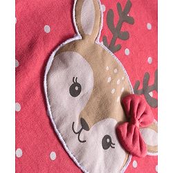 Babyhug Cotton Knit Full Sleeves Sleepsuit With Polka Dot Print & Bear Patch - Red