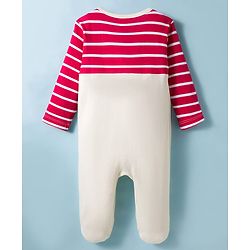 Babyhug Cotton Knit Full Sleeves Footed Sleepsuit Reindeer Embroidery - Red & White