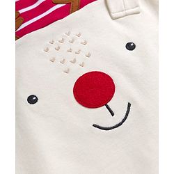 Babyhug Cotton Knit Full Sleeves Footed Sleepsuit Reindeer Embroidery - Red & White